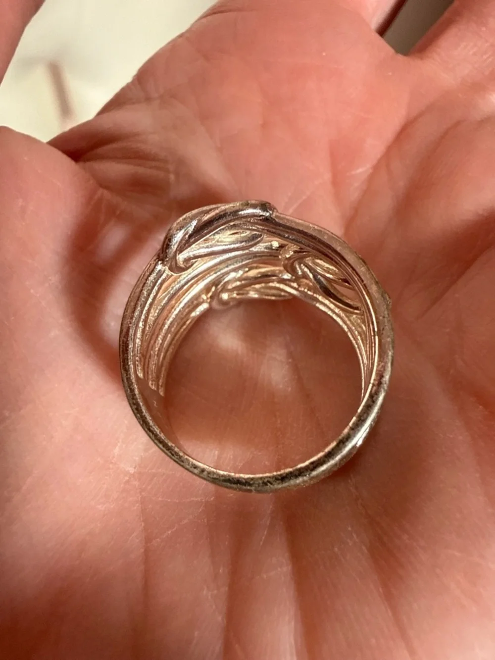 Vintage Sterling Silver Oversized Triple Love Knot Modernist Wide Band Ring Sz7